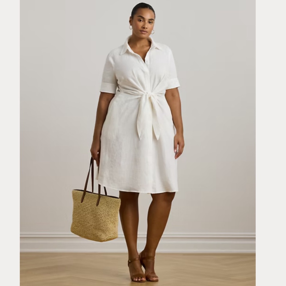 Ralph Lauren White Tie-Front Linen Shirt Dress